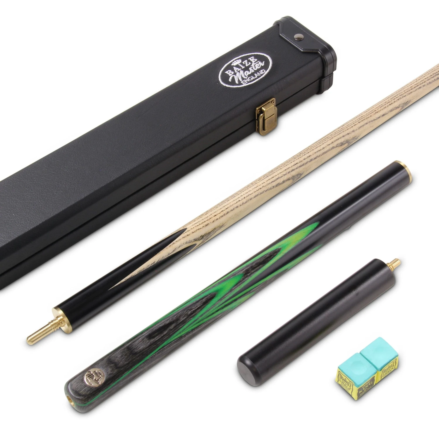 Baize Master Baize Master Gold Series GREEN EMPEROR 8-BALL POOL CUE SET With 57 Inch Hand Spliced 3/4 Joint Cue 8mm Tip, Deluxe Black Interior Hard Case And 2 X Chalk 3 Baize Master Baize Master Gold Series GREEN EMPEROR 8-BALL POOL CUE SET With 57 Inch Hand Spliced 3/4 Joint Cue 8mm Tip, Deluxe Black Interior Hard Case And 2 X Chalk