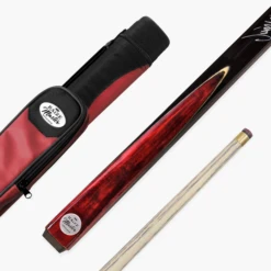 Cue + Case Baize Master Jimmy White 57" 2 Piece Red Conquest Snooker Pool Cue - 9.5mm Tip With Burgundy Tri Tube Case