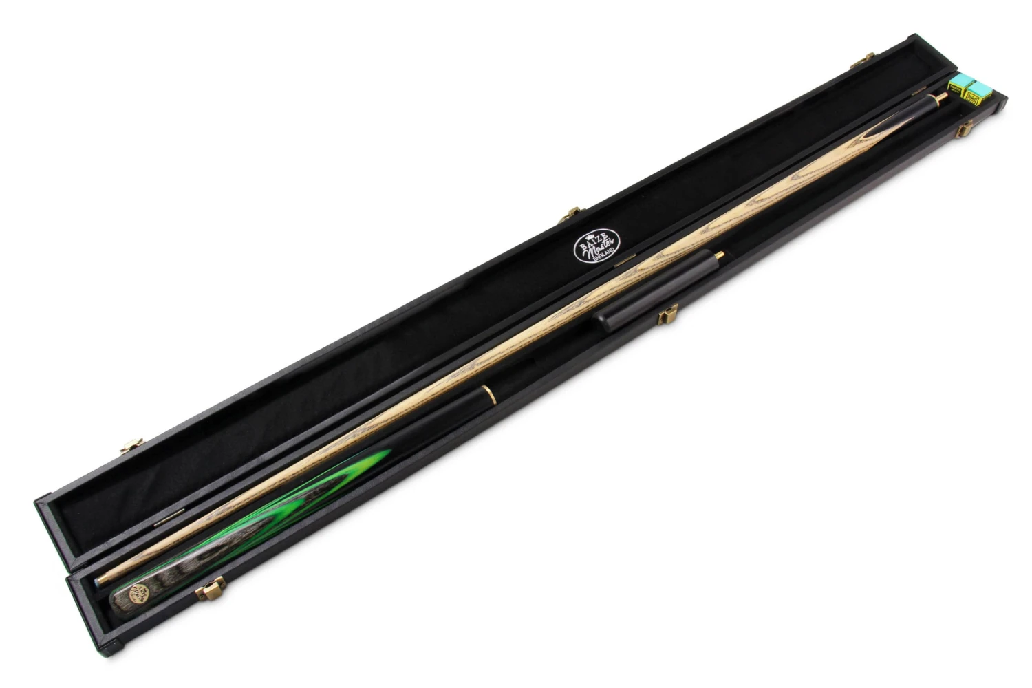Baize Master Baize Master Gold Series GREEN EMPEROR 8-BALL POOL CUE SET With 57 Inch Hand Spliced 3/4 Joint Cue 8mm Tip, Deluxe Black Interior Hard Case And 2 X Chalk 5 Baize Master Baize Master Gold Series GREEN EMPEROR 8-BALL POOL CUE SET With 57 Inch Hand Spliced 3/4 Joint Cue 8mm Tip, Deluxe Black Interior Hard Case And 2 X Chalk - Image 3