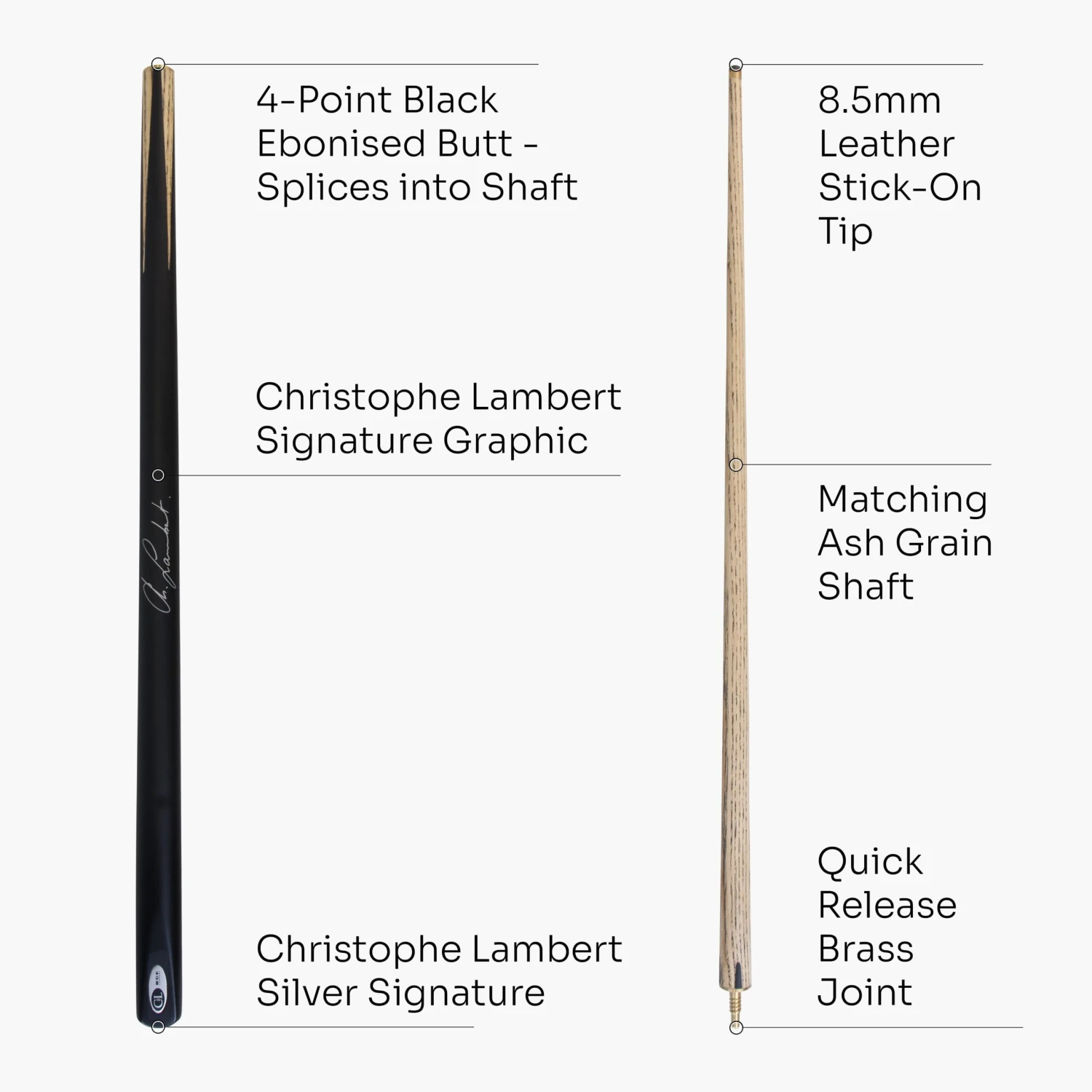 BCE BCE Christophe Lambert 48 Inch JUNIOR CHAMPION 2 Piece English Pool Cue And Case Set 8.5mm Tip 6 BCE BCE Christophe Lambert 48 Inch JUNIOR CHAMPION 2 Piece English Pool Cue And Case Set 8.5mm Tip - Image 4