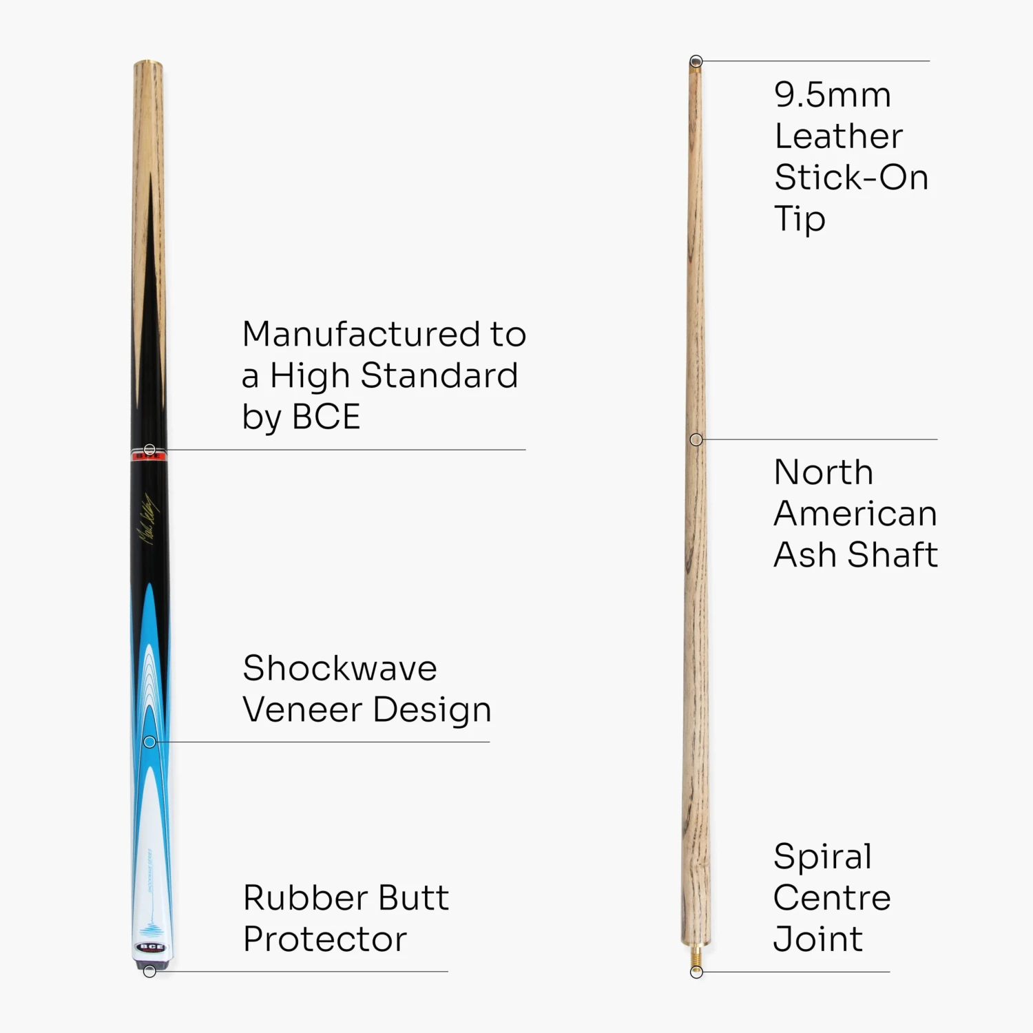 BCE BCE Mark Selby Shockwave 48 Inch 2 Piece Kids Snooker Pool Cue And Case Set 9.5mm Tip 5 BCE BCE Mark Selby Shockwave 48 Inch 2 Piece Kids Snooker Pool Cue And Case Set 9.5mm Tip - Image 3