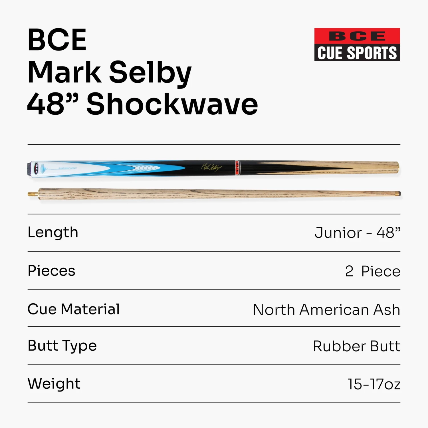 BCE BCE Mark Selby Shockwave 48 Inch 2 Piece Kids Snooker Pool Cue And Case Set 9.5mm Tip 8 BCE BCE Mark Selby Shockwave 48 Inch 2 Piece Kids Snooker Pool Cue And Case Set 9.5mm Tip - Image 6