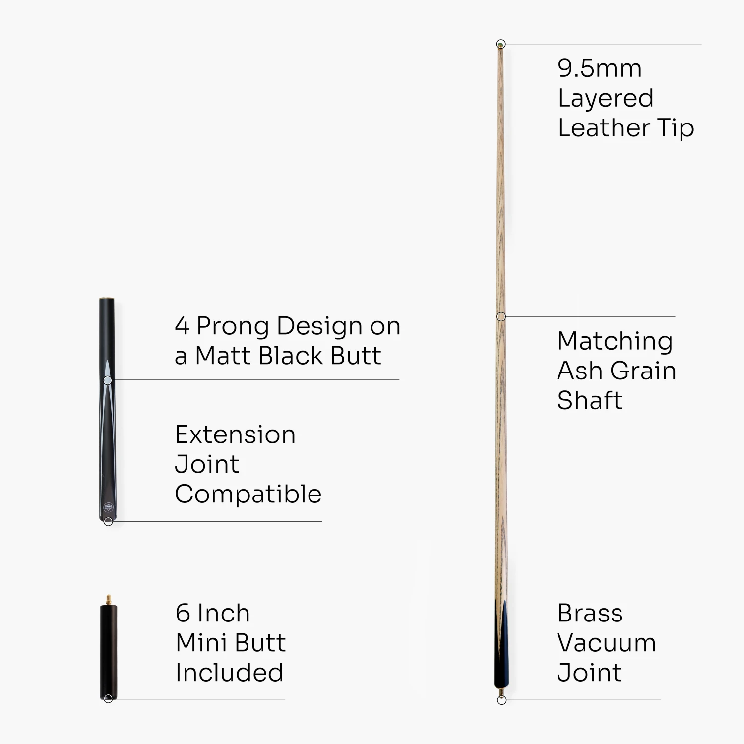 PRO147 PRO147 Black & White STRIKER 57 Inch 3/4 Snooker Pool Cue With 9.5mm Tip - Mini Butt Included 6 PRO147 PRO147 Black & White STRIKER 57 Inch 3/4 Snooker Pool Cue With 9.5mm Tip - Mini Butt Included - Image 4