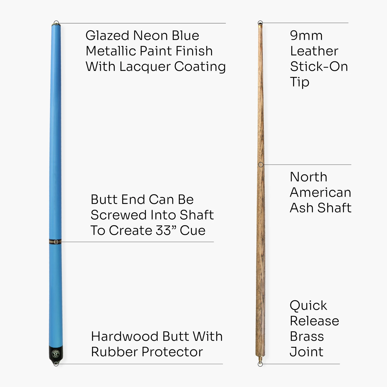 Jonny 8 Ball Jonny 8 Ball 48 Inch NEON BLUE TRIAD 3 Section Pool Snooker Cue & SOFT CASE 7 Jonny 8 Ball Jonny 8 Ball 48 Inch NEON BLUE TRIAD 3 Section Pool Snooker Cue & SOFT CASE - Image 5