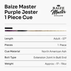 Baize Master Baize Master 1 Piece PURPLE JESTER 57 Inch Ash Snooker Pool Cue With 9.5mm Tip 12 Baize Master Baize Master 1 Piece PURPLE JESTER 57 Inch Ash Snooker Pool Cue With 9.5mm Tip -Billiards Shop 5 6df58c44 20d8 4c36 986f 2c5adc377dea