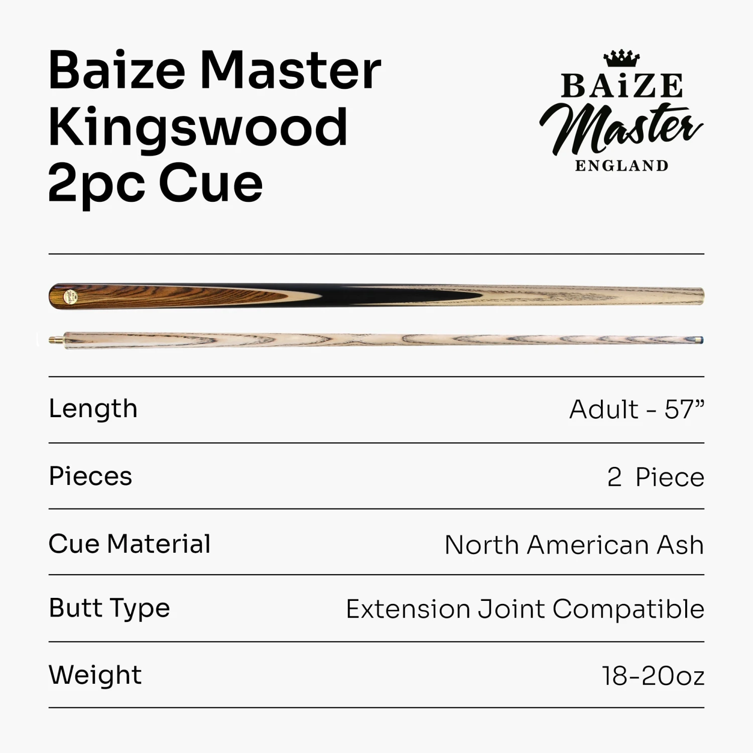 Baize Master Baize Master Kingswood PREMIUM 57 Inch 2 Piece Centre Joint Matching Ash Hand Spliced Snooker Pool Cue With Mini Butt 9.5mm Tip 9 Baize Master Baize Master Kingswood PREMIUM 57 Inch 2 Piece Centre Joint Matching Ash Hand Spliced Snooker Pool Cue With Mini Butt 9.5mm Tip - Image 7