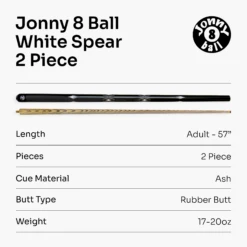 Jonny 8 Ball Jonny 8 Ball WHITE SPEAR 57 Inch 2 Piece Snooker Pool Cue With 9.5mm Tip -Billiards Shop 7 3b02bab9 87b8 4f1e 9a9e abfc283bd3c2