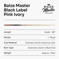 Baize Master BAIZE MASTER Black Label 58 Inch One Piece Hand Spliced Premium Ebony Butt Snooker Cue With 9.75mm Leather Tip -Billiards Shop 7 3f125136 dec4 443f a210 74498cda46b5