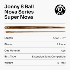 Jonny 8 Ball Jonny 8 Ball NOVA 57 Inch 2 Piece English Pool Cue 9mm Tip With Slim Tapered Ash Shaft -Billiards Shop 7 5c85dd5d 5279 42d7 945f 52b10efd6d3b