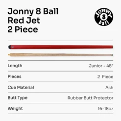 Jonny 8 Ball Jonny 8 Ball RED JET JUNIOR 48 Inch 2pc Ash Pool Snooker Cue - 10mm Tip -Billiards Shop 7 ab749c69 e89a 4eb5 9366 08a757c74e3a