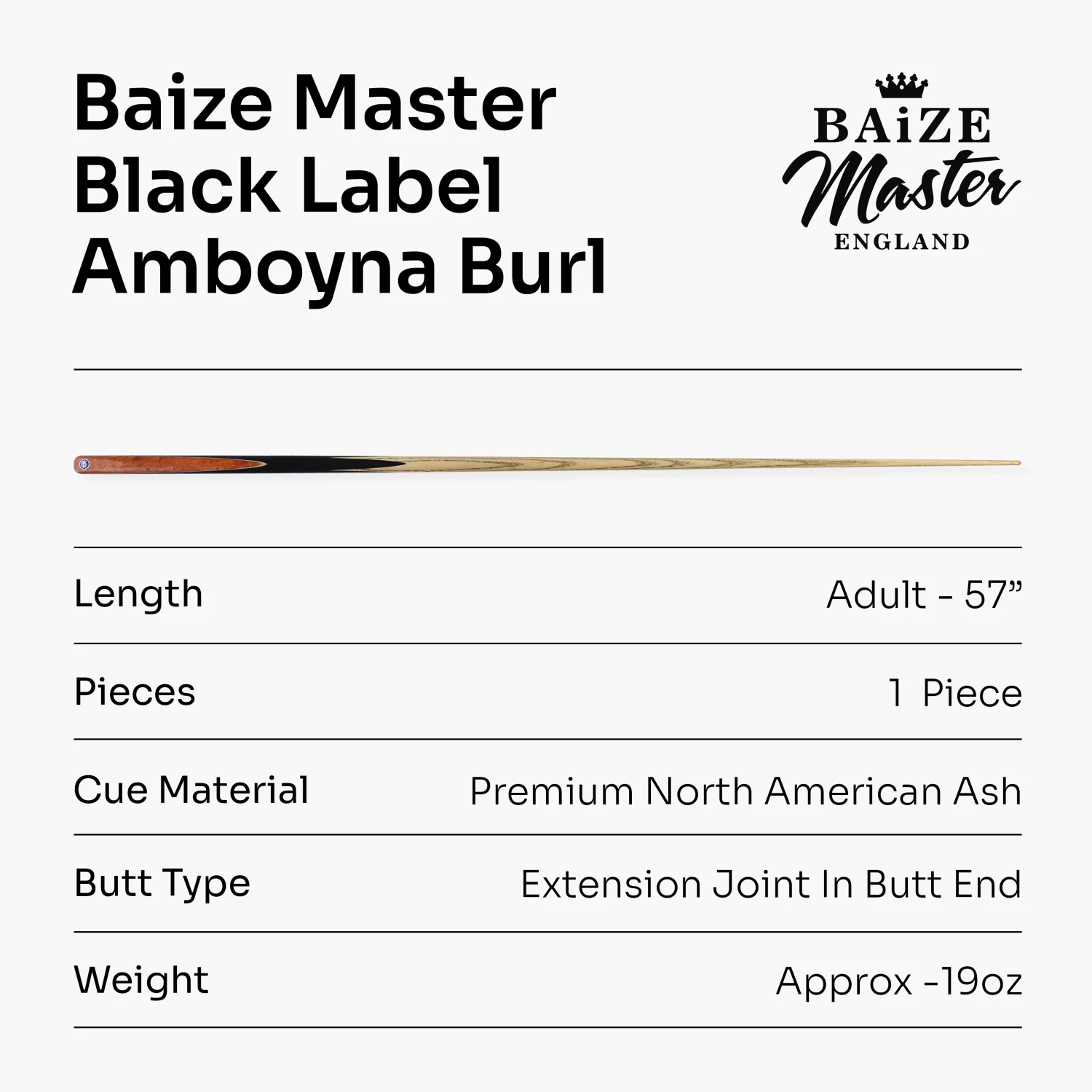 Baize Master Baize Master Black Label 57 Inch One Piece Hand Spliced Premium Ebony Butt English Pool Cue With 8mm Leather Tip 9 Baize Master Baize Master Black Label 57 Inch One Piece Hand Spliced Premium Ebony Butt English Pool Cue With 8mm Leather Tip - Image 7