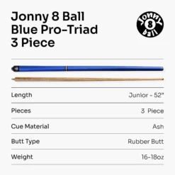 Jonny 8 Ball Jonny 8 Ball 52" BLUE PRO-TRIAD 3 Section Pool Cue - 8mm Elk Master Tip -Billiards Shop 8 3810d2ac 105f 4ba8 b09f 77f8423fdfc2