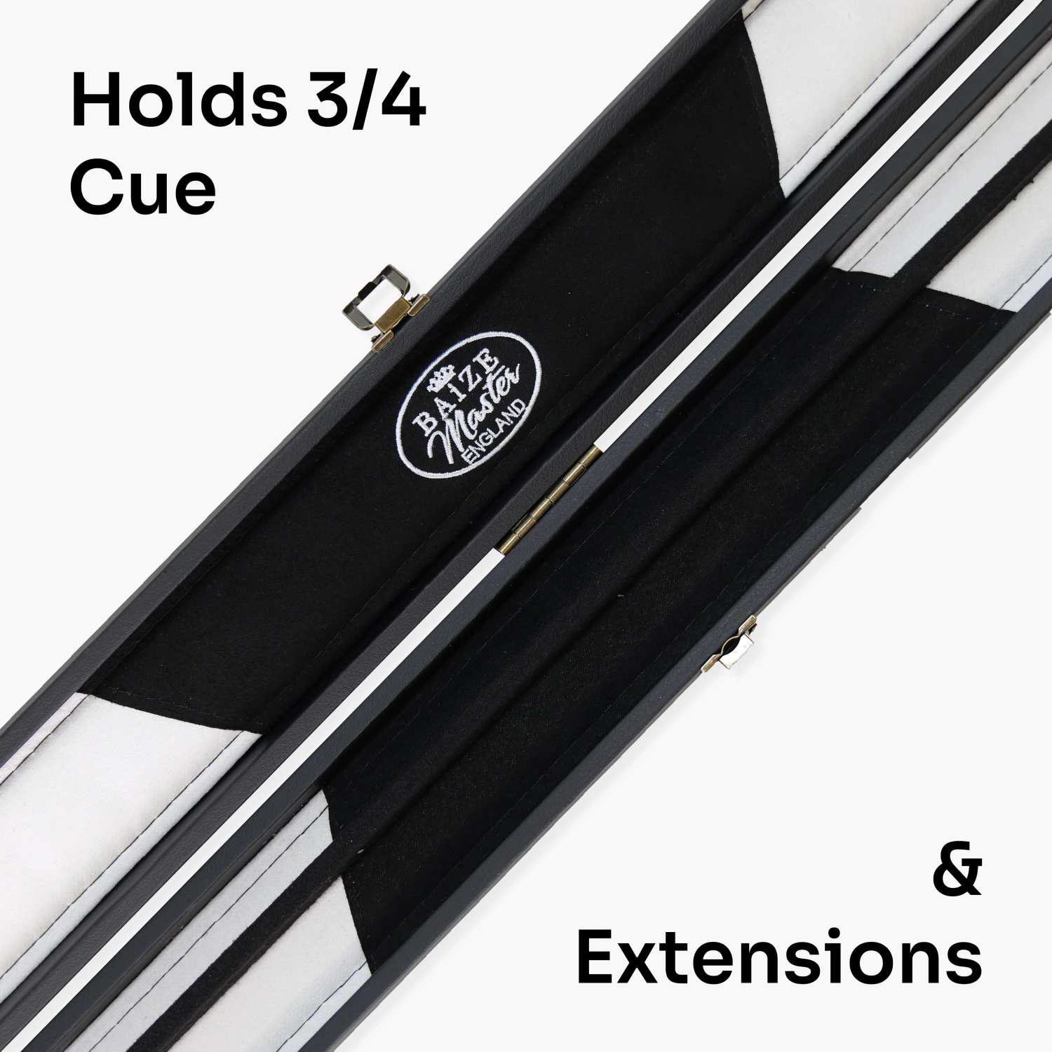 Baize Master Baize Master BLACK + WHITE INTERIOR 3/4 Deluxe Black Pool Snooker Cue Case With Plastic Ends And Embroidered Logo 5 Baize Master Baize Master BLACK + WHITE INTERIOR 3/4 Deluxe Black Pool Snooker Cue Case With Plastic Ends And Embroidered Logo - Image 3
