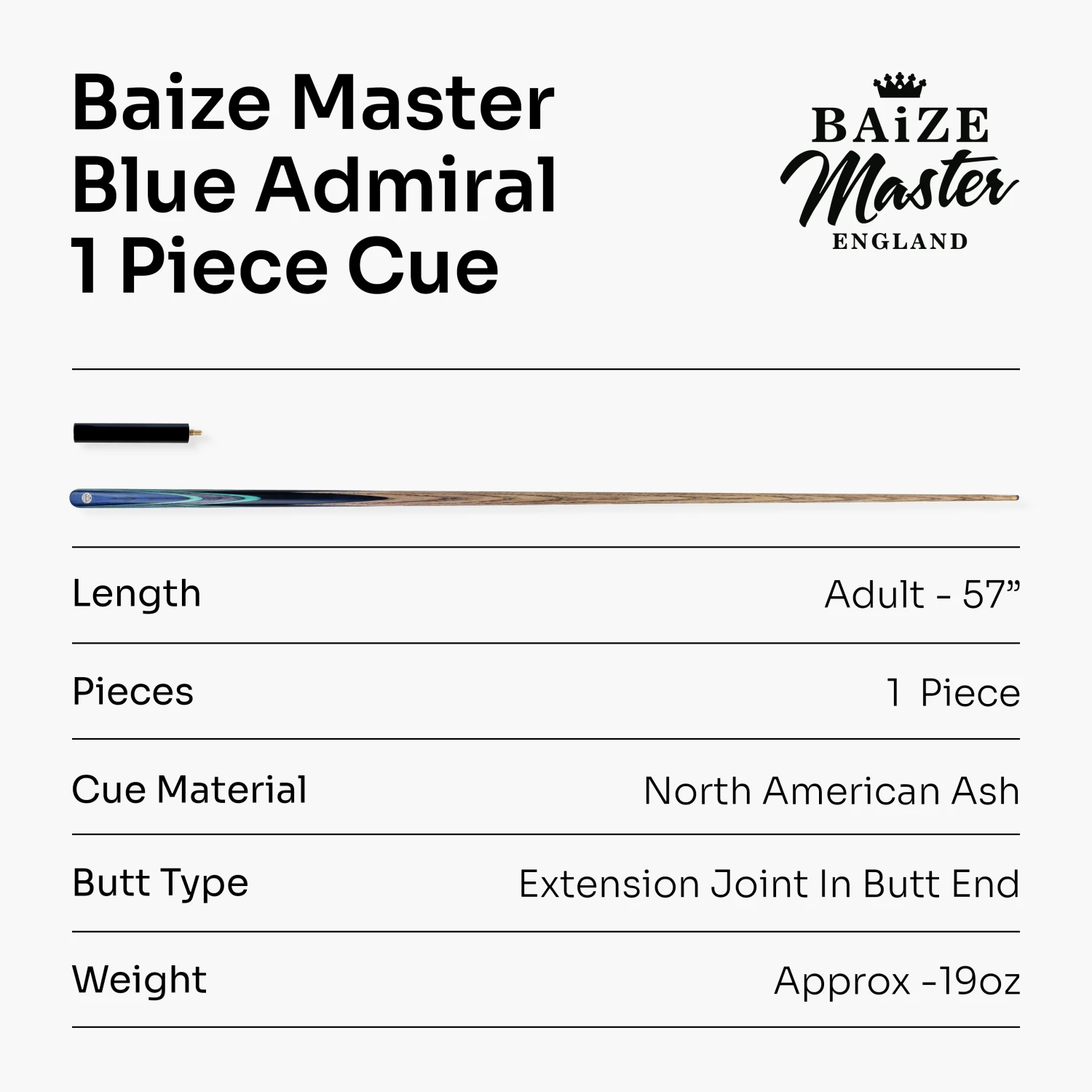 Baize Master Baize Master Blue Admiral 1 Piece Cue + 6" Mini-Butt Extension 9 Baize Master Baize Master Blue Admiral 1 Piece Cue + 6" Mini-Butt Extension - Image 7