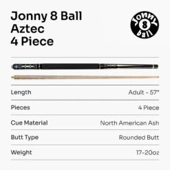 Jonny 8 Ball Jonny 8 Ball AZTEC 8.5mm Tip Adjustable 4 Piece Ash Pub Pool Cue, Shorten To 45" -Billiards Shop Aztec 7 ab894c20 dbcc 4dcc ba10 983874e7cb7f