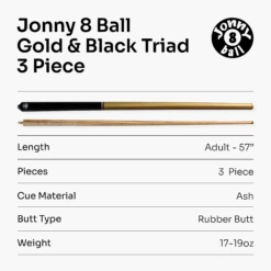 Jonny 8 Ball Jonny 8 Ball TRIAD 57 Inch 3 Piece Snooker Pool Cue 9.5mm Tip - Shorten To 39 Inch -Billiards Shop B G Triad 8