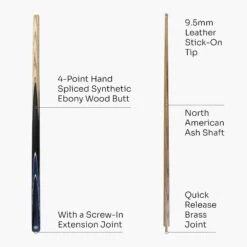 Cue + Case Baize Master CRUCIBLE 57 Inch 2 Piece Snooker Pool Cue And Case Set 9.5mm Tip -Billiards Shop Blue52pc