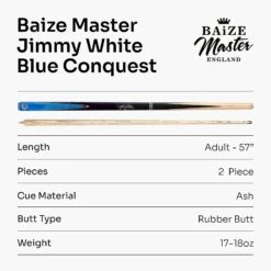 Baize Master Baize Master JIMMY WHITE Signature CONQUEST 57 Inch 2 Piece Snooker Pool Cue 9.5mm Tip 22 Baize Master Baize Master JIMMY WHITE Signature CONQUEST 57 Inch 2 Piece Snooker Pool Cue 9.5mm Tip -Billiards Shop Blue8