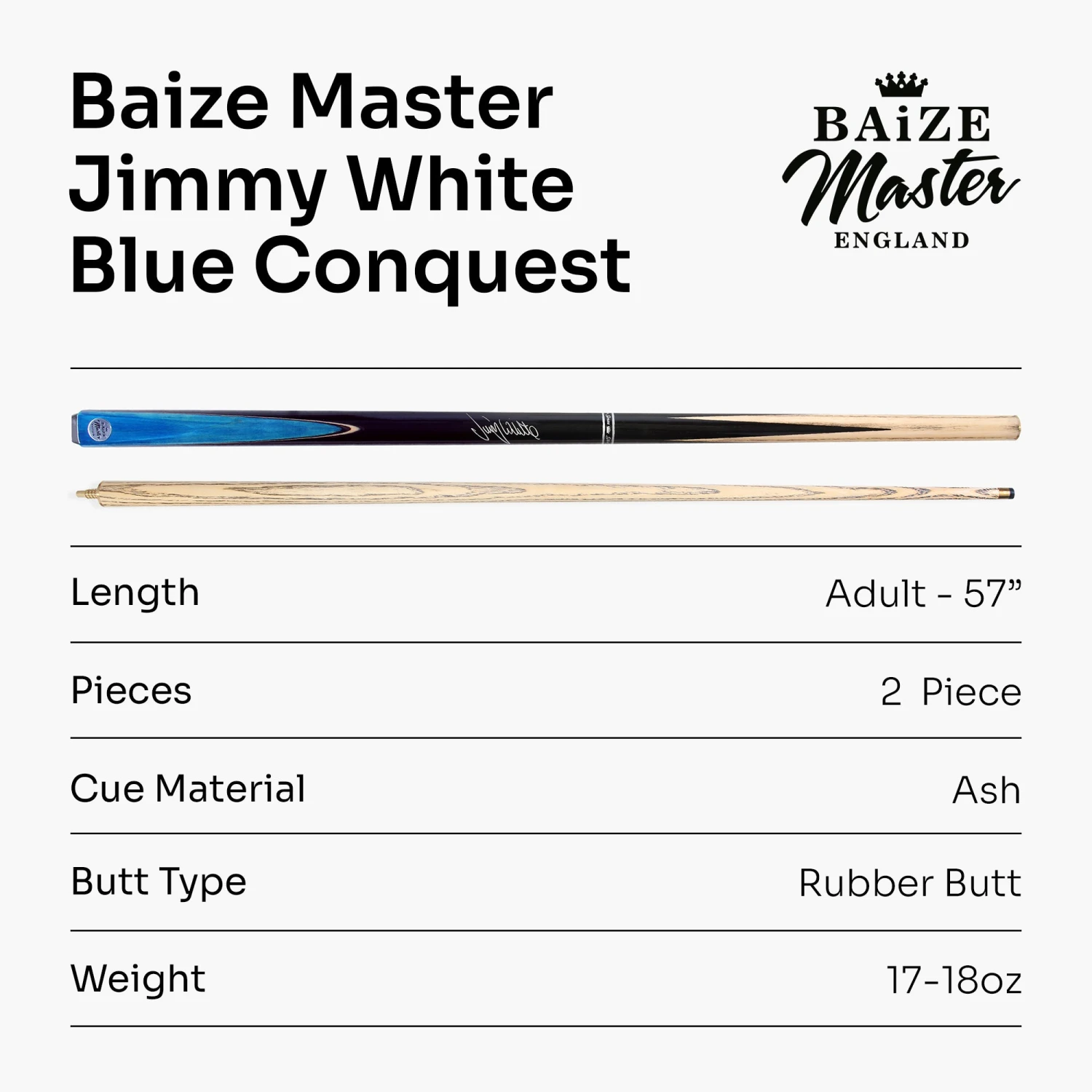 Baize Master Baize Master JIMMY WHITE Signature CONQUEST 57 Inch 2 Piece Snooker Pool Cue 9.5mm Tip 9 Baize Master Baize Master JIMMY WHITE Signature CONQUEST 57 Inch 2 Piece Snooker Pool Cue 9.5mm Tip - Image 7