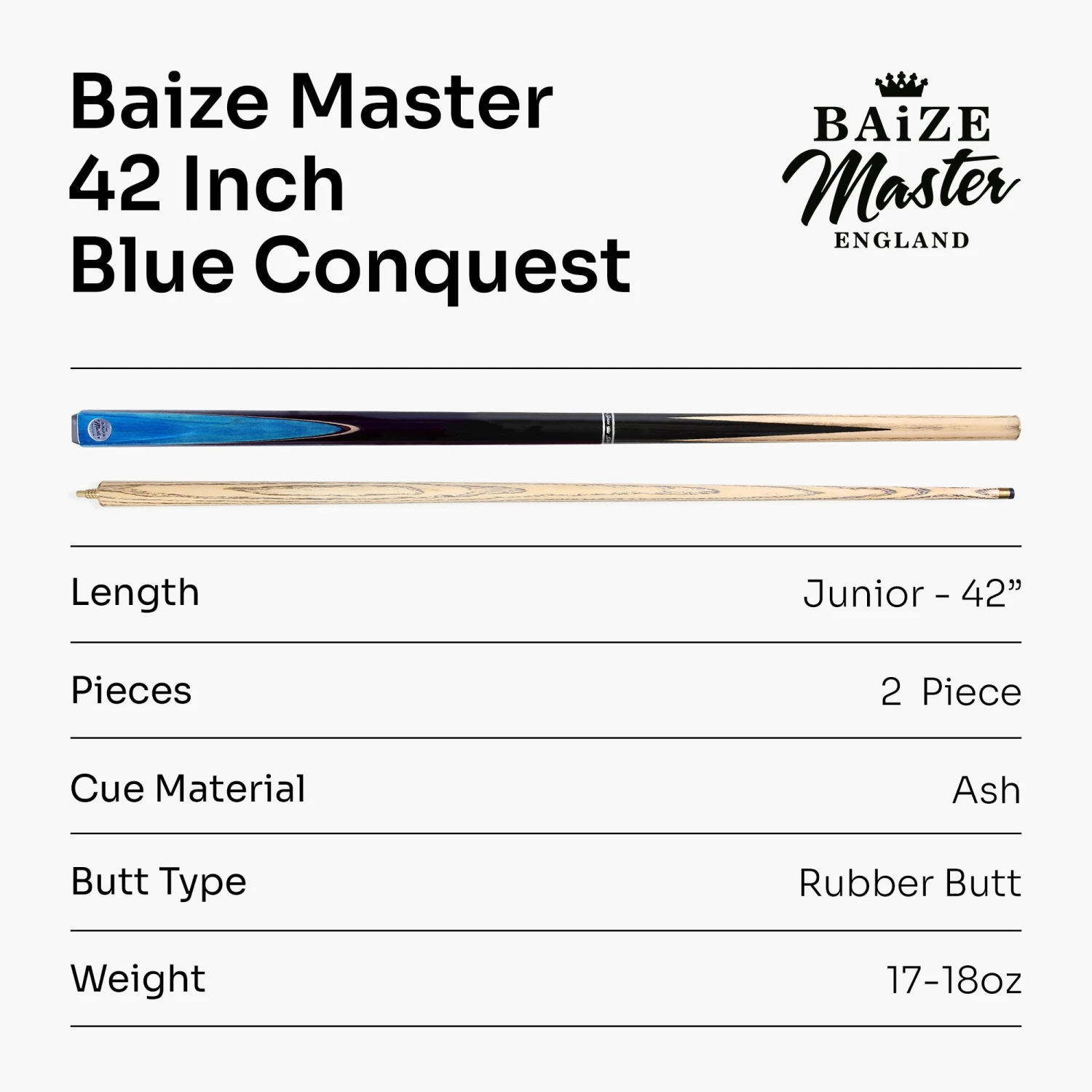 Baize Master Baize Master CONQUEST 42 Inch 2 Piece Junior Kids Snooker Pool Cue 9.5mm Layered Tip 16 Baize Master Baize Master CONQUEST 42 Inch 2 Piece Junior Kids Snooker Pool Cue 9.5mm Layered Tip - Image 14