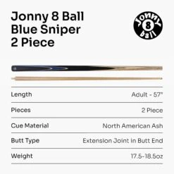Jonny 8 Ball Jonny 8 Ball 2 Piece SNIPER 57 Inch Ash English Pool Cue With 8mm Pro Leather Tip -Billiards Shop Blue 7 31d10705 223c 4656 83a9 e76c8ef4a994