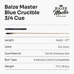Baize Master Baize Master 3/4 CRUCIBLE Hand Spliced 57 Inch Ash Snooker Pool Cue With 9.5mm Tip + Mini Butt Extension -Billiards Shop Blue 7 3Q