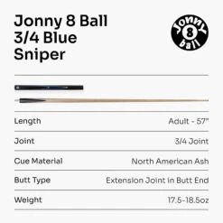 Jonny 8 Ball Jonny 8 Ball 3/4 SNIPER 57 Inch Ash English Pool Cue With 8mm Layered Pro Tip -Billiards Shop Blue 7 628af3e1 c4fe 4586 8d96 fa39d02108d9