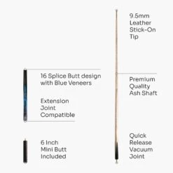Baize Master Baize Master Gold Series 58 Inch EMPEROR ¾ Jointed Snooker Pool Cue With 9.5mm Tip And 6 Inch Mini Butt -Billiards Shop Blue EMP 4 v2
