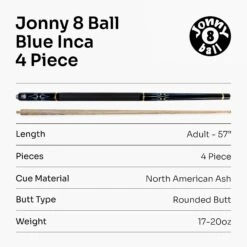 Jonny 8 Ball Jonny 8 Ball BLUE INCA 10mm Tip, Adjustable 4 Piece Ash Pool Cue Shorten To 45" -Billiards Shop Blue Inca 7