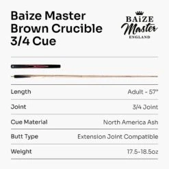 Baize Master Baize Master 3/4 CRUCIBLE Hand Spliced 57 Inch Ash Snooker Pool Cue With 9.5mm Tip + Mini Butt Extension -Billiards Shop Brown73Q