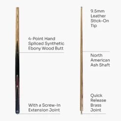 Baize Master Baize Master CRUCIBLE 57 Inch 2 Piece Centre Joint Ash Snooker Pool Cue With 9.5mm Tip + Mini Butt Extension -Billiards Shop Brown 5 2pc