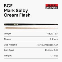 BCE BCE Mark Selby CREAM FLASH 2 Piece Matching Ash Pool Snooker Cue – 9.5mm Tip -Billiards Shop Cream Flash 7