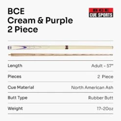 BCE BCE Stylish Cream & Purple 2-Piece Ash Snooker Pool Cue BSP-2 -Billiards Shop Cream and Purple 7