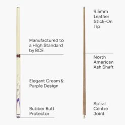 BCE BCE Cream & Purple 57 Inch 2 Piece Snooker Pool Cue And Case Set 9.5mm Tip -Billiards Shop CreamandPurple3