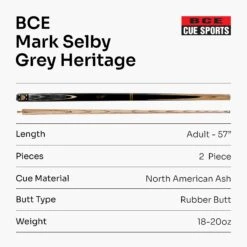 BCE BCE MARK SELBY Signature Heritage 57 Inch 2 Piece Snooker Pool Cue 9.5mm Tip -Billiards Shop Grey7 fdf2abde 238c 4f30 a829 fc95b238b59d