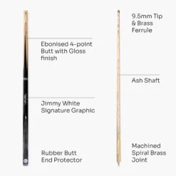 Baize Master Baize Master 57 Inch Jimmy White Signature VICTORY 2 Piece Ash Snooker Pool Cue With 9.5mm Layered Tip -Billiards Shop GreyVictory5