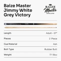 Baize Master Baize Master 57 Inch Jimmy White Signature VICTORY 2 Piece Ash Snooker Pool Cue With 9.5mm Layered Tip -Billiards Shop GreyVictory8