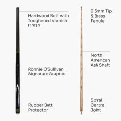 BCE BCE Ronnie O'Sullivan Grey Elegance 57 Inch 2 Piece Ash Snooker Pool Cue 9.5mm Tip -Billiards Shop Grey Elegance 4