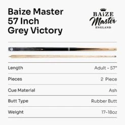 Baize Master Baize Master VICTORY 57 Inch 2 Piece Ash Snooker Pool Cue With 9.5mm Layered Tip -Billiards Shop Grey Victory 8