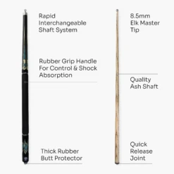 Cue + Case Jonny 8 Ball AQUA RISS 57 Inch 2 Piece Centre Joint English Pool Cue With 8.5mm Elk Master Tip -Billiards Shop J8B AR 4