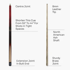 Jonny 8 Ball Jonny 8 Ball HAWK 3 Section Rapid Shorten English Pool Cue – 8mm Tip - 55 & 57" Length -Billiards Shop J8B HAWK 4 R