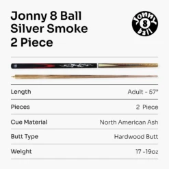 Jonny 8 Ball Jonny 8 Ball SILVER SMOKE 57 Inch 2 Piece Centre Joint Ash English Pool Cue With 8.5mm Tip 15 Jonny 8 Ball Jonny 8 Ball SILVER SMOKE 57 Inch 2 Piece Centre Joint Ash English Pool Cue With 8.5mm Tip -Billiards Shop J8B SILVER SMOKE 7