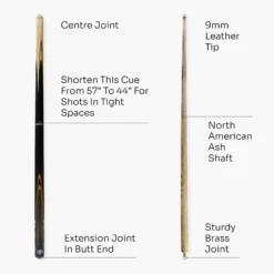 Jonny 8 Ball Jonny 8 Ball 57 Inch 3 Piece Length Adjustable Snooker Pool Cue 9mm Tip - Shorten To 44" -Billiards Shop J8B YELLOW POWERLINE 4