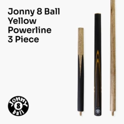 Jonny 8 Ball Jonny 8 Ball 57 Inch 3 Piece Length Adjustable Snooker Pool Cue 9mm Tip - Shorten To 44" -Billiards Shop J8B YELLOW POWERLINE 8