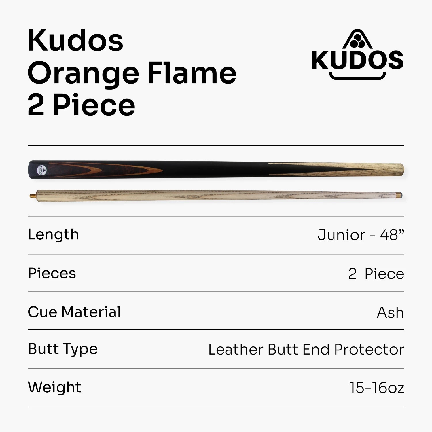 Kudos Kudos Classic Range 48 Inch Junior Kids 2 Piece Snooker Pool Cue With 9.5mm Tip 9 Kudos Kudos Classic Range 48 Inch Junior Kids 2 Piece Snooker Pool Cue With 9.5mm Tip - Image 7