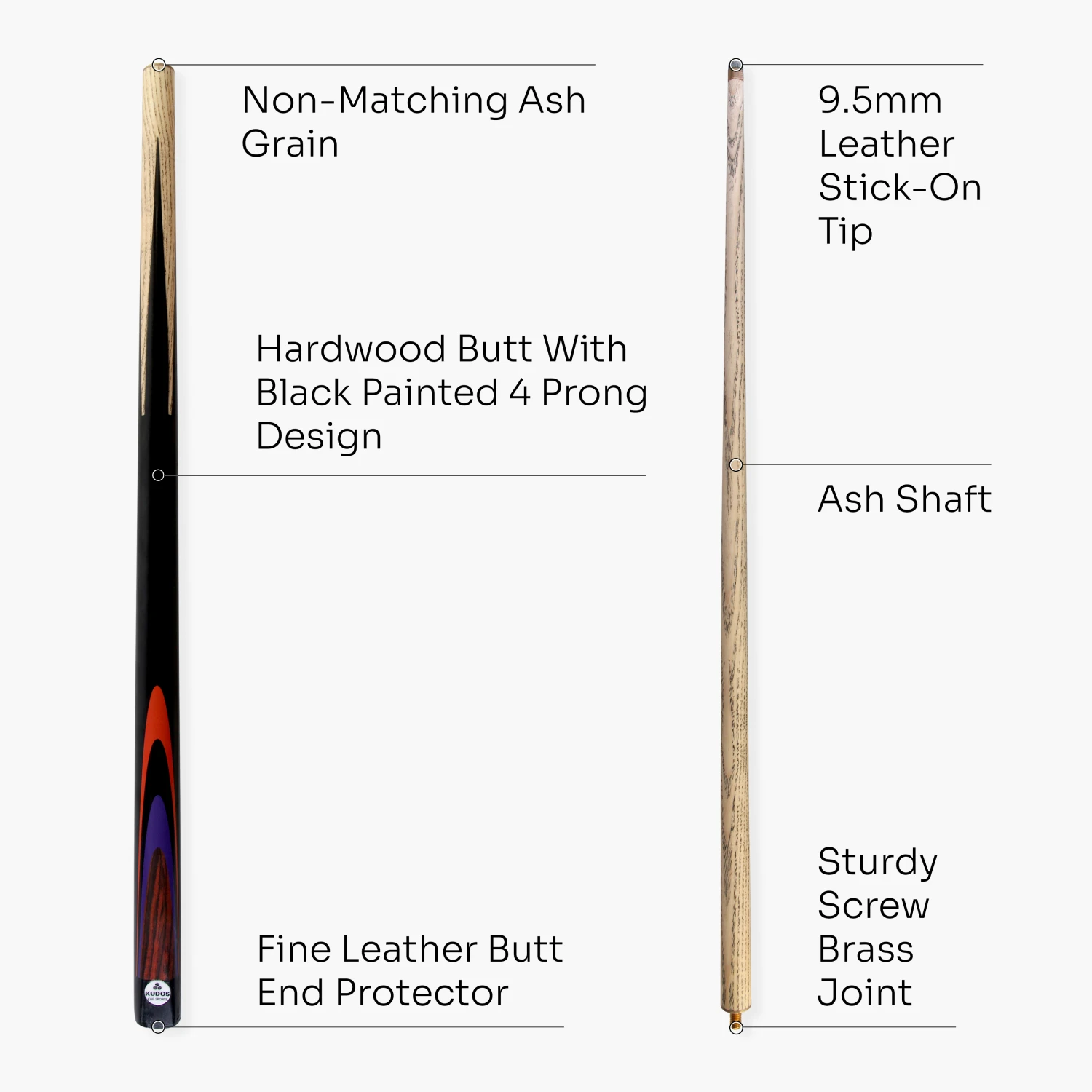 Kudos Kudos Classic Range 48 Inch Junior Kids 2 Piece Snooker Pool Cue With 9.5mm Tip 14 Kudos Kudos Classic Range 48 Inch Junior Kids 2 Piece Snooker Pool Cue With 9.5mm Tip - Image 12