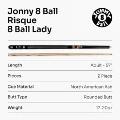 Jonny 8 Ball Jonny 8 Ball 57" Risque 8 BALL LADY 2pc Ash Snooker Pool Cue 9mm Tip 17oz - 20oz -Billiards Shop Lady 7