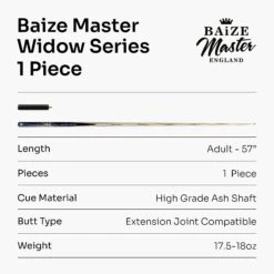 Baize Master Baize Master Widow 57 Inch One Piece English Pool Cue 8.5mm Tip With Laser Engraved Shaft Technology And Hand-Fitted Baize Master Pro Tip – Mini Butt Included -Billiards Shop MapleSpider7