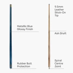 Riley Riley METALLIC BLUE 57 Inch 2 Piece Snooker Pool Cue & Plain Black HARD CASE 9.5mm Tip -Billiards Shop MetallicBlue49.5
