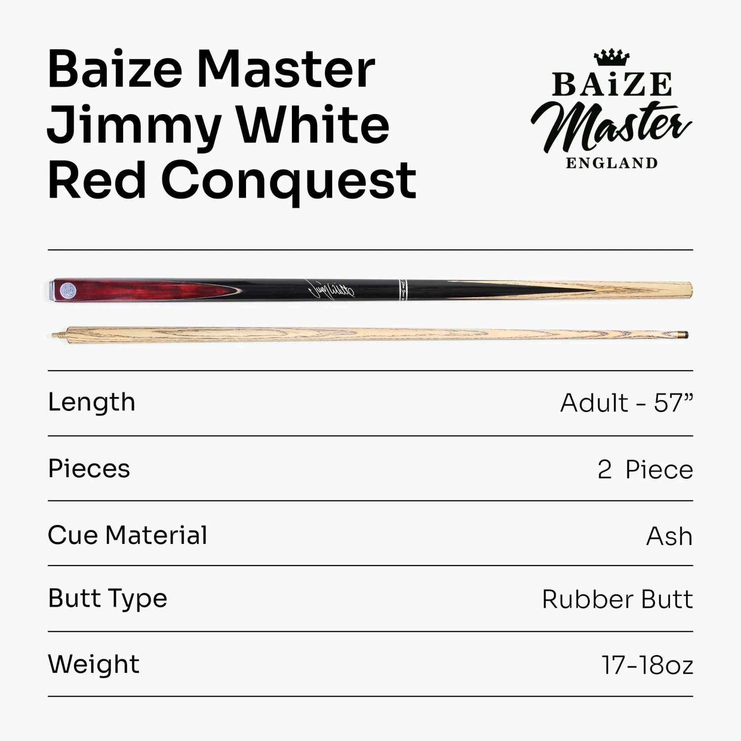 Baize Master Baize Master JIMMY WHITE Signature CONQUEST 57 Inch 2 Piece Snooker Pool Cue 9.5mm Tip 16 Baize Master Baize Master JIMMY WHITE Signature CONQUEST 57 Inch 2 Piece Snooker Pool Cue 9.5mm Tip - Image 14